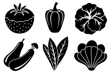 set of 6 vegetable food silhouette vector illustration