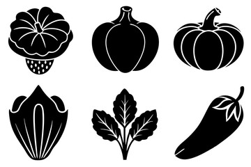 set of 6 vegetable food silhouette vector illustration