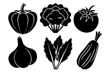 set of 6 vegetable food silhouette vector illustration