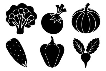 set of 6 vegetable food silhouette vector illustration