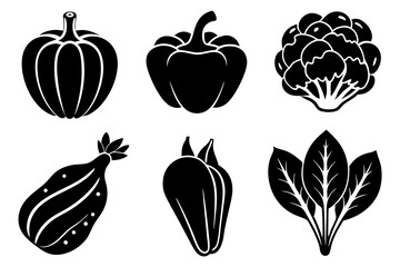 set of 6 vegetable food silhouette vector illustration