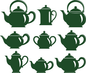 Set of Teapot silhouette isolated on white background