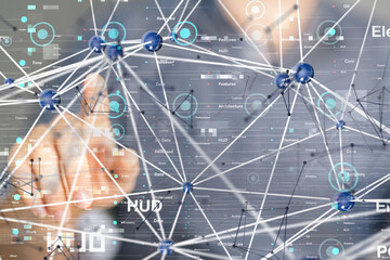 Digital cyberspace with particles and Digital data network connections concept.
