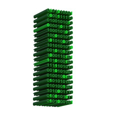 Title: 3D isometric letter I font made from binary code digits on transparent background PNG