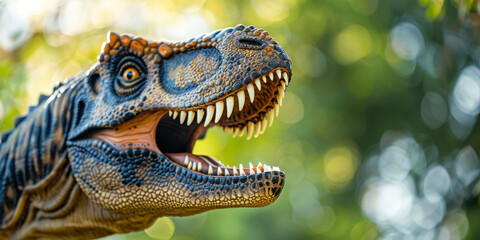 Obraz premium Close-up of realistic dinosaur head with sharp teeth