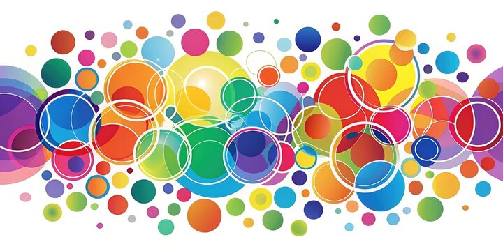 Vibrant, overlapping circles in various sizes and colors create a mesmerizing abstract pattern, evoking a sense of harmony and unity on a pure white background.