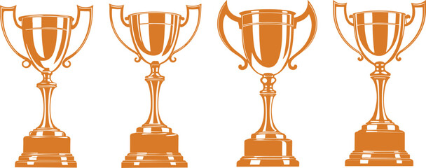 set of trophy cup silhouette white background