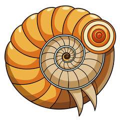 ammonite shell lies vector white background, vector illustration kawaii