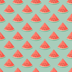 Juicy watermelon slices seamless pattern. Summer fruit flat vector illustration. Tropical fruit background for baby fabric, kids textile, packaging, wrapping, scrapbook, wallpaper.