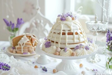 Fototapeta premium wedding cake with flowers and cute