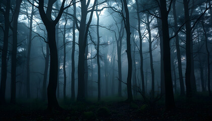 Dark magic forest isolated with white highlights, png