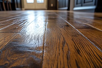 Close-up of a hardwood floor. This image is ideal for showcasing the beauty and durability of hardwood flooring in home decor and design projects.