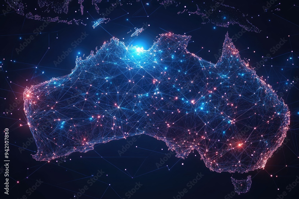 Poster abstract digital map of australia. it's perfect for showing global connectivity and networking.