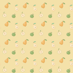 Seamless pattern with pears and apples