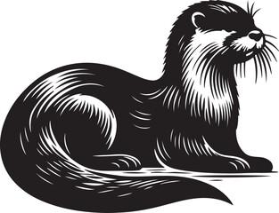 otter silhouette vector style with White Background
