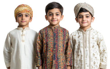 Boys in panjabi isolated on white or transparent background