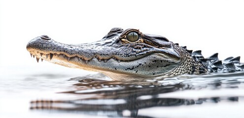 Fototapeta premium A crocodile in the water, isolated on a white background.