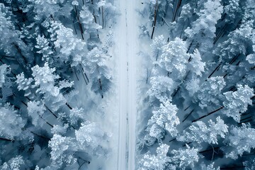 Serene Winter Road Through Snow-Covered Forest