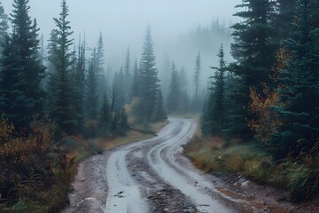 Serene Misty Forest Roadway in Autumn