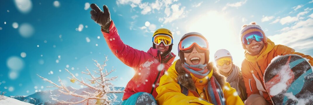 A winter vacation with friends is an exciting adventure filled with skiing, snowboarding, and festive activities in a snowy landscape, creating joyful memories and fostering bonding among the group