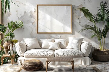Cozy and Inviting Living Room with Natural Elements and Neutral Tones