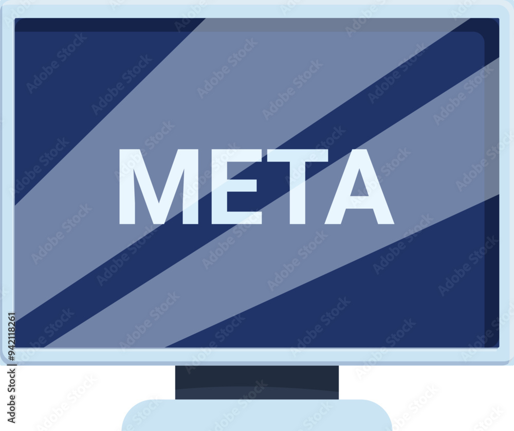 Poster computer screen displaying the word meta, representing the concept of the metaverse and virtual real