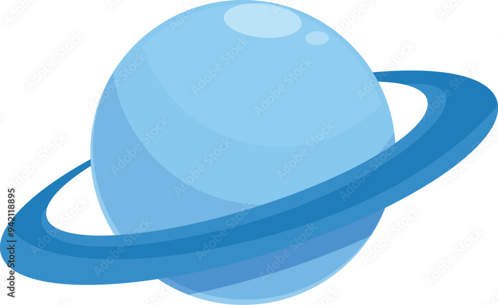 Poster blue planet with a ring system is orbiting in the vast expanse of space