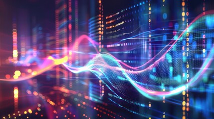 Obraz premium Abstract Digital Wave with Binary Code and Lights