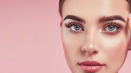 Fototapeta premium Close-up Portrait of a Woman with Beautiful Eyes and Eyebrows