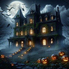 Spooky Haunted House Halloween Background