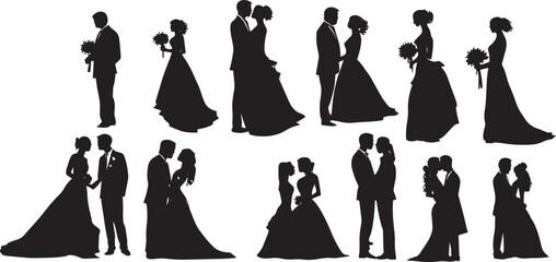 wedding couple silhouette isolated on white background