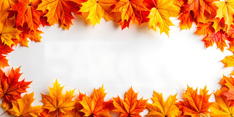 Fototapeta premium Vibrant Orange Maple Leaves on White Background - Autumn Banner Design with Copy Space for Text, Fall Season, Seasonal Decor, Nature Inspired.