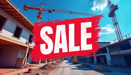 Labor Day sale background featuring bright red and blue colors with a SALE message overlaid on a construction site image.