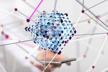 Molecular background with DNA. Network with connecting dots and lines. - 3d