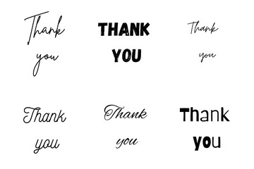 Diverse 'Thank You' Handwritten Typography - A Collection of Stylish Inscriptions for Gratitude Expression in Creative Projects and Greeting Cards.