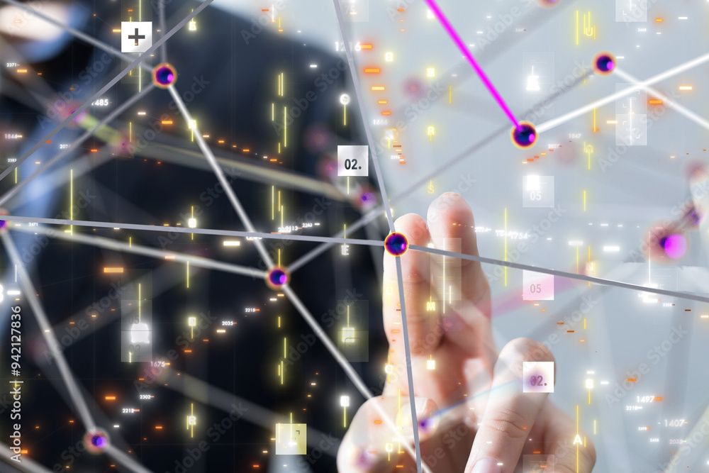 Poster neural network 3d illustration. big data and cybersecurity - 3d