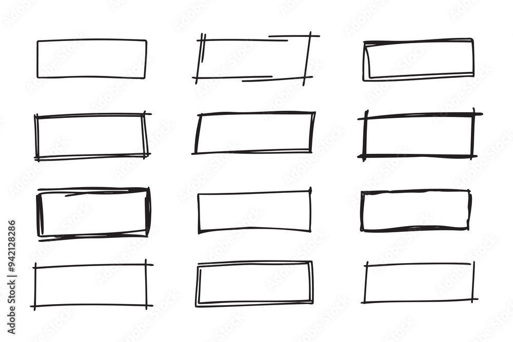 Poster hand drawn doodle vector rectangle frames. grungy scribble rectangle frames. doodle geometric border