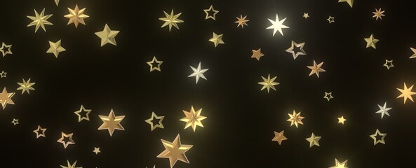 Twinkling Christmas Descent: Striking 3D Illustration Showcasing Falling Festive Twinkling Stars