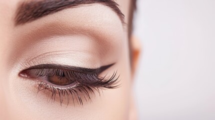 Naklejka premium Close-up of a Woman's Eye with Eyeliner and Long Lashes