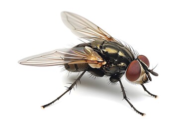 Close-Up of a Common Housefly Showcasing Intricate Details and Features