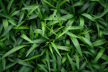 Lush Green Grass with Dew Drops: A Close-Up View of Nature's Beauty