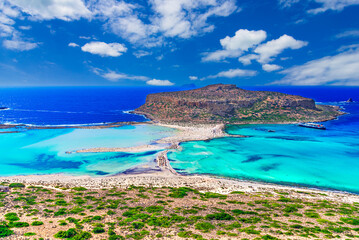 Balos lagoon, Crete island, Greece: Panoramic view of Balos Lagoon, Gramvousa island and Cap Tigani in the center