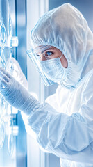 Scientist in Protective Gear Conducting Research in High-Tech Laboratory Environment