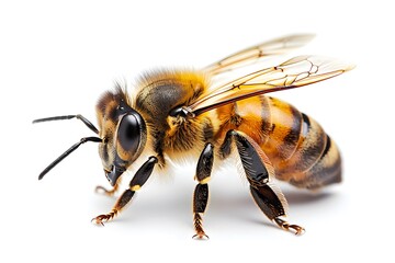 Close-Up of a Honey Bee Showcasing Its Intricate Features and Colors