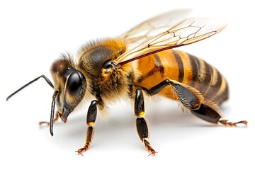 Close-Up of a Honeybee Showcasing Its Intricate Features and Colors