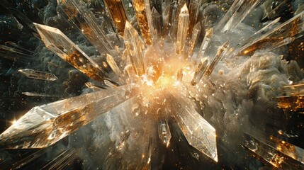 Shimmering crystals emitting mesmerizing crepuscular rays, Crystal background.