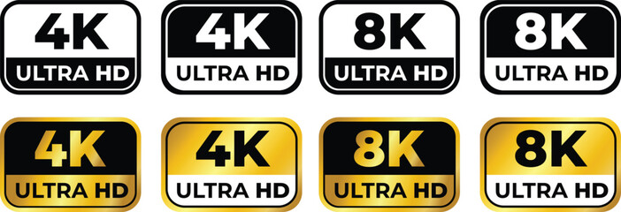 4K 8K Ultra HD video format vector icon set. High resolution web tv screen symbol, vector illustration