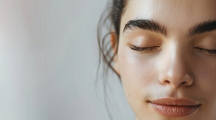 Naklejka premium Close-up Portrait of a Woman with Eyes Closed