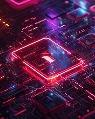 Fototapeta premium Cyber Security Concept with Neon Lock on Circuit Board.