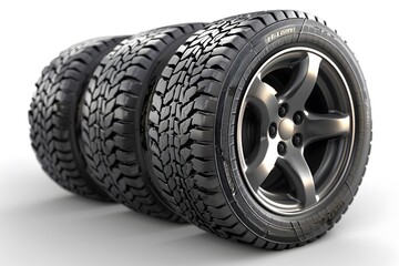 Fototapeta premium A Set of Three Stylish All-Terrain Tires with Alloy Rims